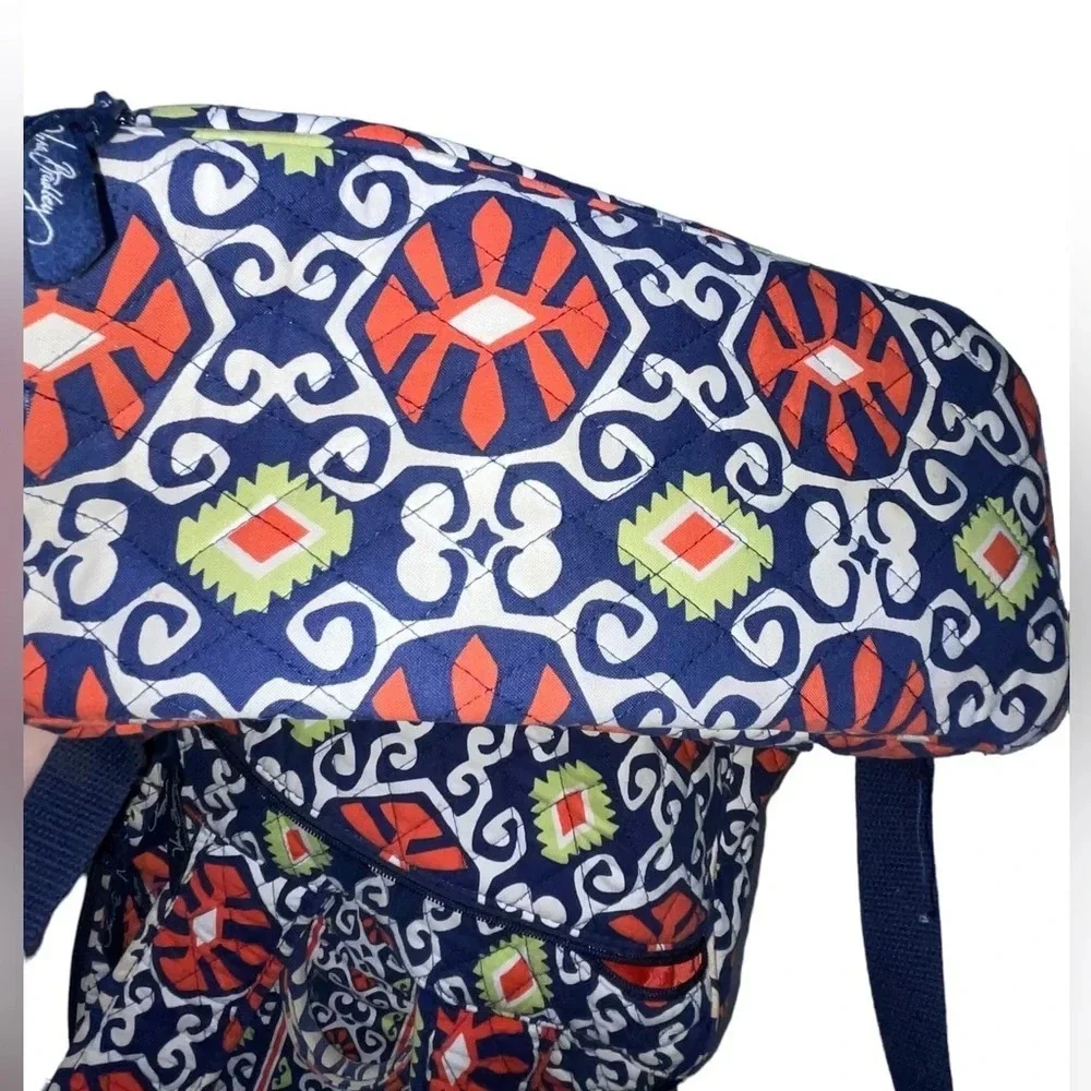 VERA BRADLEY Sun Valley Quilted Backpack Blue Orange Green Retired Print Travel